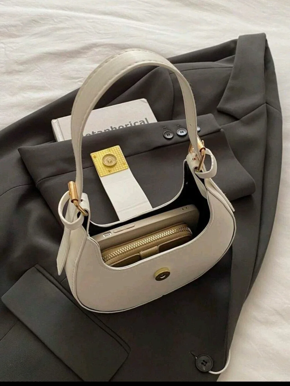 BRAND NEW ** Cream Crescent Shoulder Bag with Gold Accent